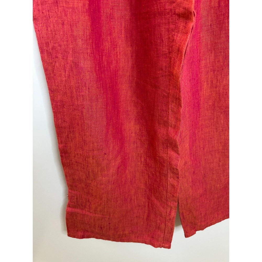 Orvis 100% Linen Elastic Waist Drawstring Crop Pants Button Slit Back Red Small - Picture 5 of 15